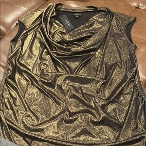 NWT Worthington Shimmery Gold Draped Cowl Neck Sleeveless Top